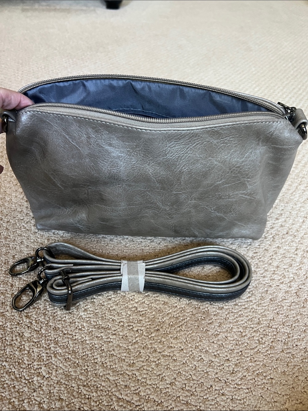 NWOT Taupe VEGAN leather Crossbody Bag with Removable Strap